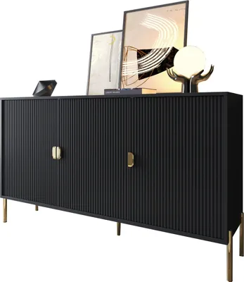 Image de Ostiglia - Buffet, 203x49x83h cm Noir, Portes Battantes