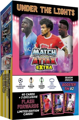 A product box for a trading card game, featuring images of soccer players and game branding.