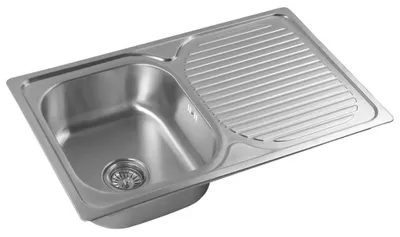 A stainless steel kitchen sink with a draining board, shown from a slightly elevated angle against a white background.