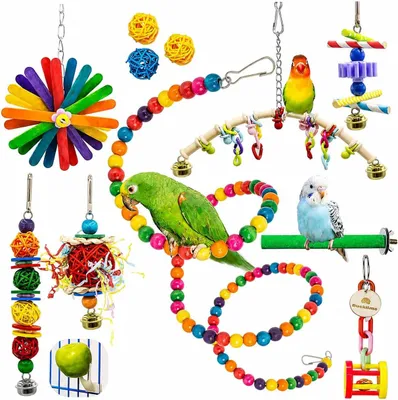 Imagen del producto de Juego de columpio para aves, de 15 piezas, de colores variados, para loros y pinzones