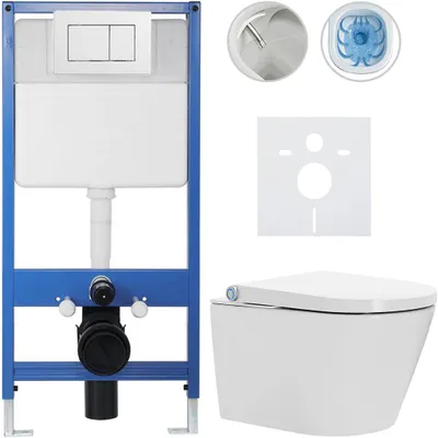 Productafbeelding van Complete toiletset Profi/Cronus Standard - wit, glanzend - Toiletknop Classic/Wit - Voor wandclosetmontage - 59,3 x 38,4 cm
