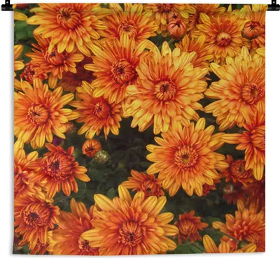 Produktbild von MuchoWow® Wandteppich Wandbehang Blumen - Orange - Chrysantheme 120x120 cm Tapisserie Dekoration Wandtuch - Modern - Baumwollgewebe