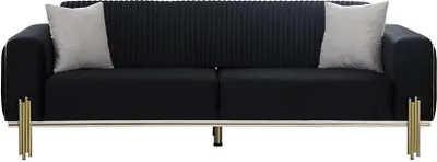 Produktbild von Moderner Schwarzer Dreisitzer mit Edelstahl Polster Couch Sofas Design