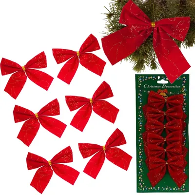 Produktbild von Weihnachtsschleifen Deko Schleifen Christbaumschmuck Geschenkdeko 6 Stück Rot 7 cm