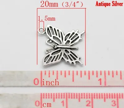 10 Charm Anhänger Schmetterling 20 x 20 mm, antiksilber