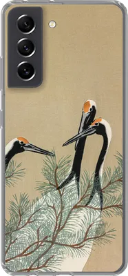Produktbild von MuchoWow® Handyhülle Schutzhülle Hülle für Telefoonhoesje Samsung Galaxy S21 FE Blätter - Kranich - Tiere - Skandinavisch - Japan Silikon Softcase Handy Hülle - Mobiltelefonhülle
