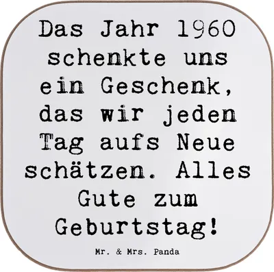 Produktbild von Mr. & Mrs. Panda Untersetzer Glas Spruch 1960 Geburtstag - Weiß - Geschenk, für Gläser, Tischschoner, Alter, Jubiläum, Coaster, Design, besonderer Tag, Happy Birthday