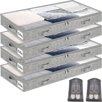Imagen del producto de Cajas de almacenamiento plegables, 4 unidades, 100 x 50 x 10 cm, con tapa transparente, para ropa
