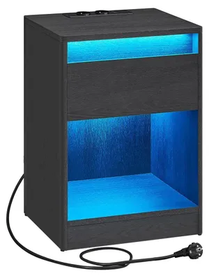 Zdjęcie produktu dla Nocna szafka z oświetleniem LED – nowoczesny design – 35 x 40 x 55 cm – kolor czarny