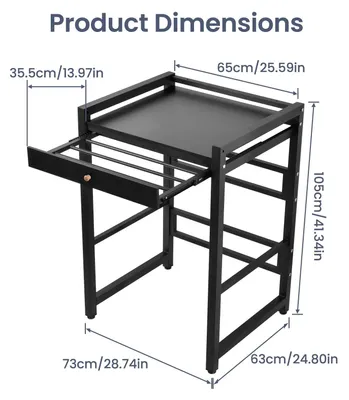 Obrázek produktu pro Regál pod pračku – regál na sušičku – výškově nastavitelný – 2 úrovně – rozměry cca 73 x 63 x 105 cm – nosnost až 300 kg – černá barva