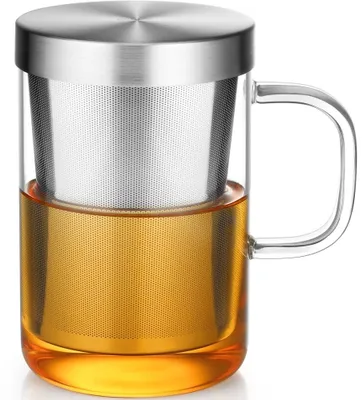 Produktbild von Glasbecher für Tee, 500 ml, mit Sieb und Deckel – aus Borosilikatglas
