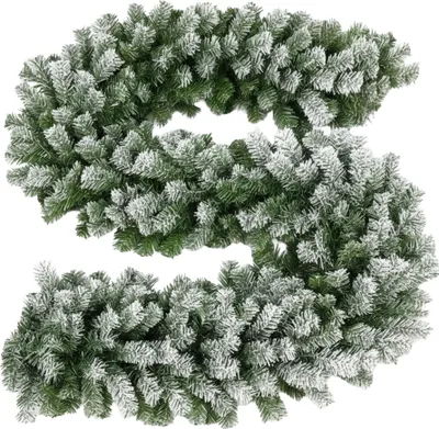 Immagine prodotto di Ruhhy ghirlanda natalizia floccata 270 cm spessore extra 29 cm, rami di abete modellabili con filo metallico, interno & esterno coperto, effetto neve collegabile