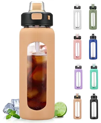 Image de Bouteille en verre de 700 ml avec poignée et paille, idéale pour le sport