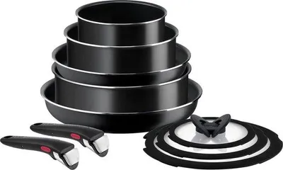 Image de Set de 10 casseroles noires, empilables, avec revêtement antiadhésif