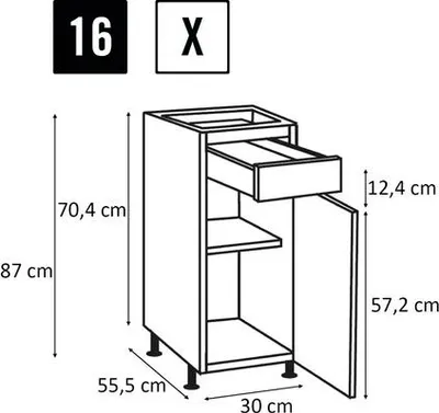 Produktbild von PICCANTE Smart Unterschrankkorpus für 1 Drehtür und 1 Schubkasten BxTxH 30 x 55,5 x 87 cm SOFT WHITE Clickmontage Nr. 1"