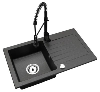 Produktbild von Granitspüle Alisha 75x43,5 Schwarz Gesprenkelt + Armatur Spiral Schwarz