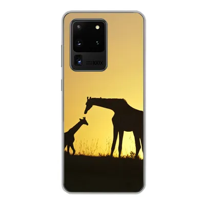 Produktbild von MuchoWow® Handyhülle Schutzhülle Hülle für Samsung Galaxy S20 Ultra Giraffe - Scherenschnitt - Kalb Silikon Softcase Handy Hülle - Karteninhaber