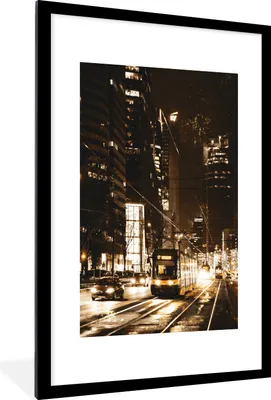 Produktbild von MuchoWow® MuchoWow® Gerahmtes Poster Straßenbahn - Straße - Gold 60x90 cm - Poster mit zchwarzem Bilderrahmen - Dekoration - Wandposter Wohnzimmer - Hochwertig