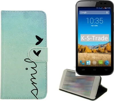 Produktbild von K-S-Trade Schutz-Hülle Handy-Hülle kompatibel mit Mobistel Cynus T6 Hülle Wallet Case Flip cover bookstyle Etui Handyhülle ''smile'' türkis