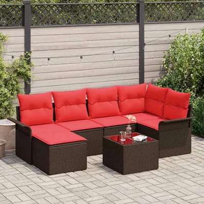 Image de Maison Exclusive - Salon de jardin avec coussins 7 pièces Marron Polyrotin