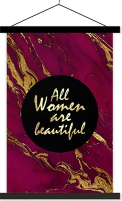 Produktbild von MuchoWow® Textilposter Zitat - Frau - Gold - Bordeaux 60x90 cm mit schwarzem Rahmen - Poster Wohnzimmer
