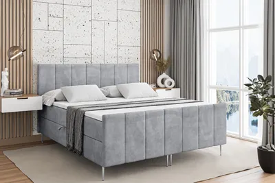 Produktbild von ALTDECOR Boxspringbett mit Silber Füßen, Matratze und Lattenrost, Topper, Fußteil, Polsterbett mit Bettkasten, Bett mit Stauraum H4-Matratze, Doppelbett - MOETI-FS-Z - 180x200 - Grau Monolith