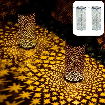 Produktbild von Marrakesch 2er Set Solarlaterne für außen mit Henkel aus Metall 30cm Groß | Weihnachtsdeko Outdoor Solar LED Laterne Joran Grün IP65 Wasserdicht als Gartendeko Deko