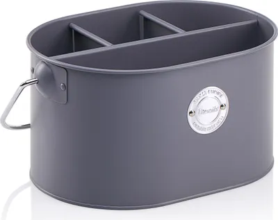 Produktbild von com-four® Besteckhalter aus Metall - Stiftehalter mit herausnehmbarer Trennwand - Metallkorb mit Tragegriff - Besteckkorb für den Tisch oder die Küche