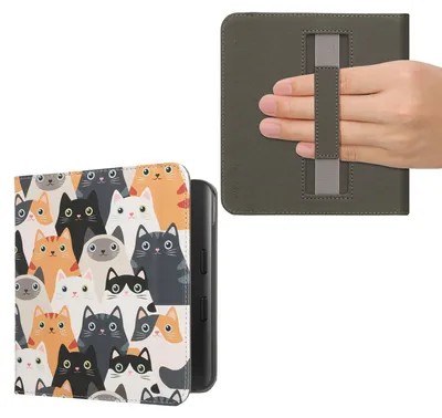 Produktbild von kwmobile Schutzhülle für Kobo Kobo Libra Colour / Tolino Vision Color Hülle - eReader Flip Case mit Handschlaufe und Auto Sleep Funktion - Katzen mit
