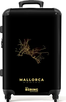 Produktbild von NoBoringSuitcases.com® Großer Koffer - Mallorca - Karte - Gold - Karte - Luxus - Kombinationsschloss TSA - Hartschalen Trolley 4 Rollen - 72 liter - Reisekoffer - 66 cmKoffer Mittelgroß 67x43x25 cm, 72L,