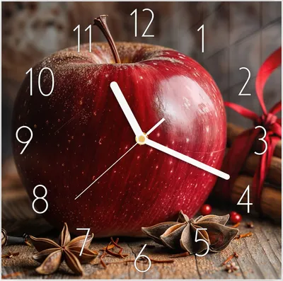 Produktbild von Wanduhr aus Glas mit Motiv Apfel mit Zimt- 30 x 30 cm - inkl. Aufhängesystem