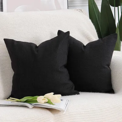 Imagen del producto de Juego de 2 fundas de cojín de lino, suaves, decorativas, para sofá o dormitorio. Funda de cojín de 65x65 cm, color
