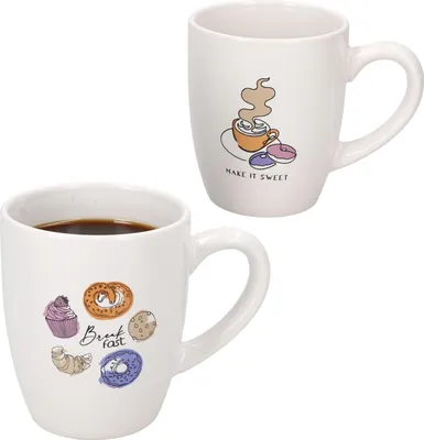 Image de lot de 2 tasses à café Bakery 300ml porcelaine 2 motifs thé cappuccino