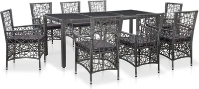 Image de The Living Store 9-pcs. Ensemble de salle à manger de jardin Poly Rattan Gris