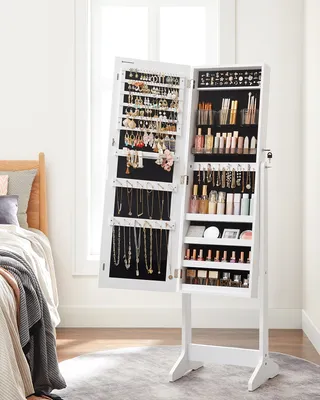Produktbild von SONGMICS Zrcadlová skříňka na šperky stojící 2 organizéry, uzamykatelná