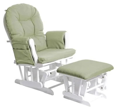 Produktbild von Relaxsessel mit Hocker, Schaukelstuhl, Schwingstuhl - Stoff/Textil, hellgrün, Gestell weiß