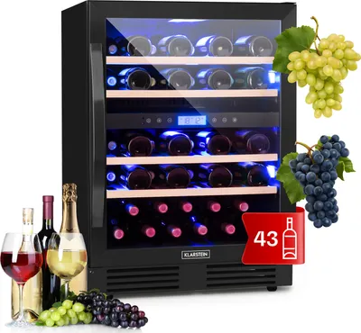 Image de Klarstein Cave a Vin Encastrable, Caves à Vin de Conservation de 129L, Porte en Verre, Cave a Vins à Double Zone, Bar Int/Ext, Frigo Vin Bizone, Cave a Vin de Vieillissement, Cave à Vin 43 Bouteilles