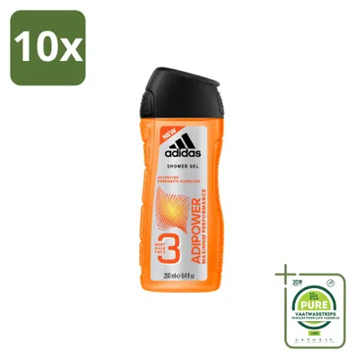 Obrázek produktu pro 10 kusů balení Adidas Adipower 2-v-1 sprchový gel a šampon - 250 ml - velká balení