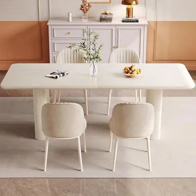 Image de Ensemble de salle à manger 5 pièces : table à manger de 200 cm avec 4 chaises blanches