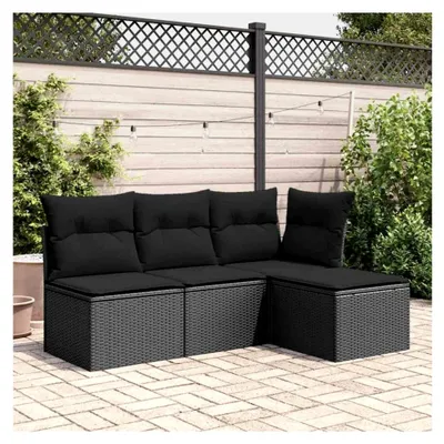 Produktbild von Gartenhocker mit Kissen Schwarz 55x55x37 cm Poly Rattan für Wohnzimmer, Terrasse, Garten, Balkon