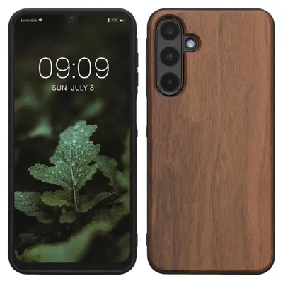 Produktbild von kwmobile Handyhülle für Samsung Galaxy A16 5G Hülle Holz - Case mit TPU Bumper - Stoßfestes Hardcase - Schutzhülle Cover in Dunkelbraun