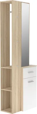 Produktbild von Garderobe LOTHAL mit Spiegel, 1 Schubkasten, Kleiderstange, Sonoma Eiche & Weiß
