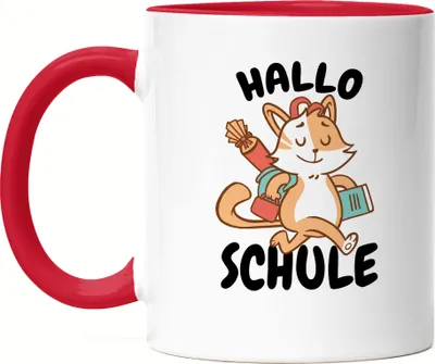 Produktbild von Hallo Schule Tasse Rot Geschenkidee zur Schulstart oder Einschulung für Erstklässler Schulanfänger