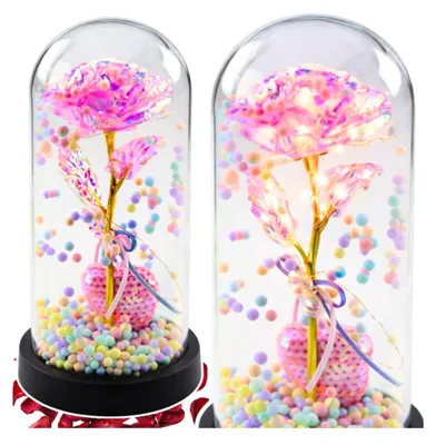Produktbild von Ewige Rose Rosa Herz LED Glaskuppel Kugeln Deko