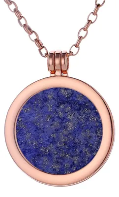 Produktbild von Morella Damen Halskette roségold 70 cm Edelstahl und Anhänger mit Edelstein Lapislazuli Coin 33 mm Chakren Scheibe in Schmuckbeutel