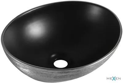 Produktbild von Mexen Elza Waschbecken Aufsatzwaschbecken 40 x 33 cm, schwarz matt/silbernes Linienmuster - 21014023