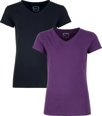 Produktbild von RED by EMP Damen schwarz/lila basic T-Shirts mit V-Ausschnitt XL