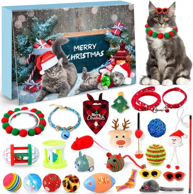 Katzen-Adventskalender 2026, 24 Spielzeuge, braun