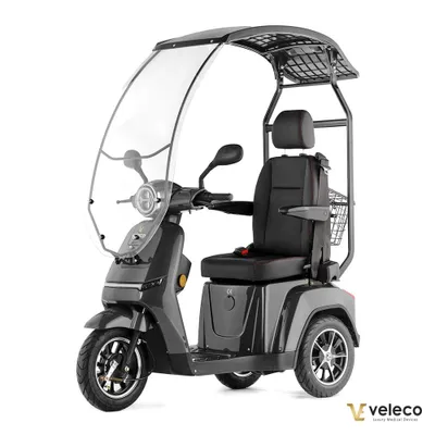 Produktbild von Elektromobil Veleco Turris mit Kapitänssitz und Dach - 800W - Seniorenmobil - Fertig montiert und fahrbereit - LED - Hohe Rückenlehne (Grau)
