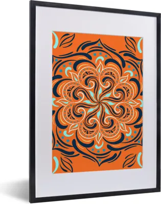 Produktbild von MuchoWow® MuchoWow® Gerahmtes Poster Blume - Blätter - Orange - Muster 30x40 cm - Poster mit zchwarzem Bilderrahmen - Wandposter Schlafzimmer